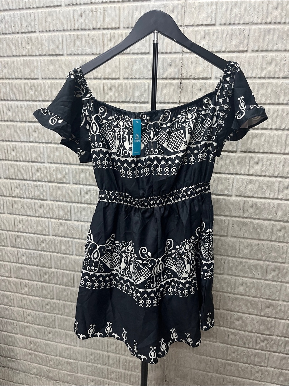 Cupshe Black and White Off-Shoulder Patterned Romper